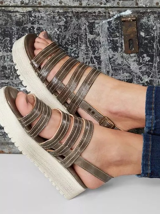 BED|STU Shoes - BED|STU Black Leather Wedge Sandals with Cream Platform